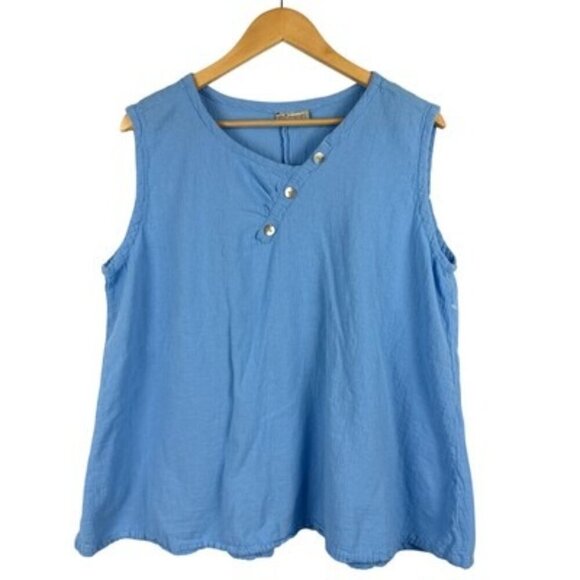 Cottonways Tops - Cottonways Womens Sleeveless Blue Top With Button Accent Casual Loose Fit